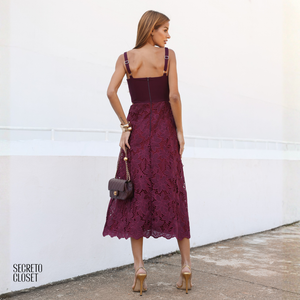 Vestido Midi Bordado Hazel Uva