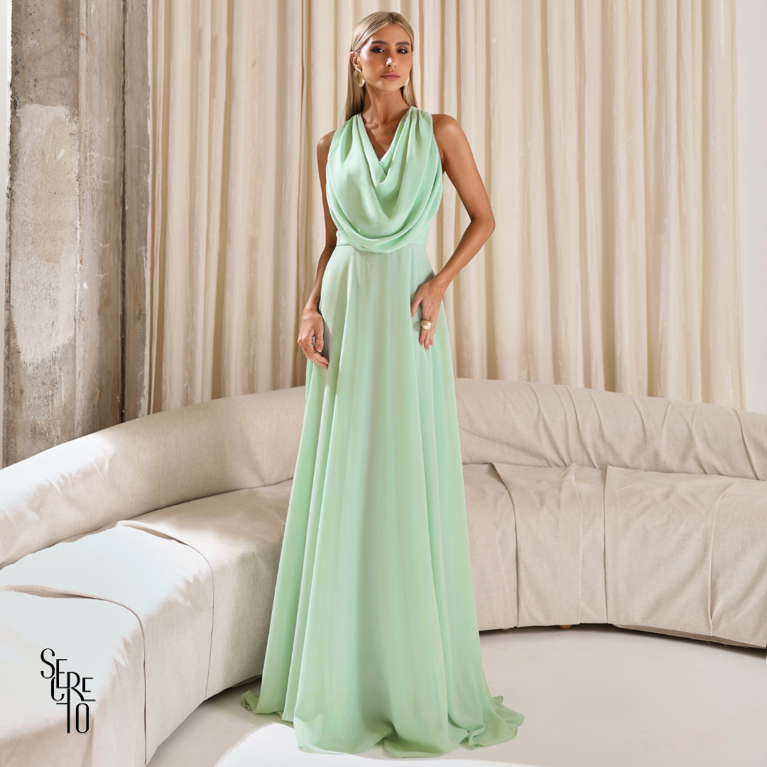 Vestido Longo Gola Boba Yelena Verde Menta
