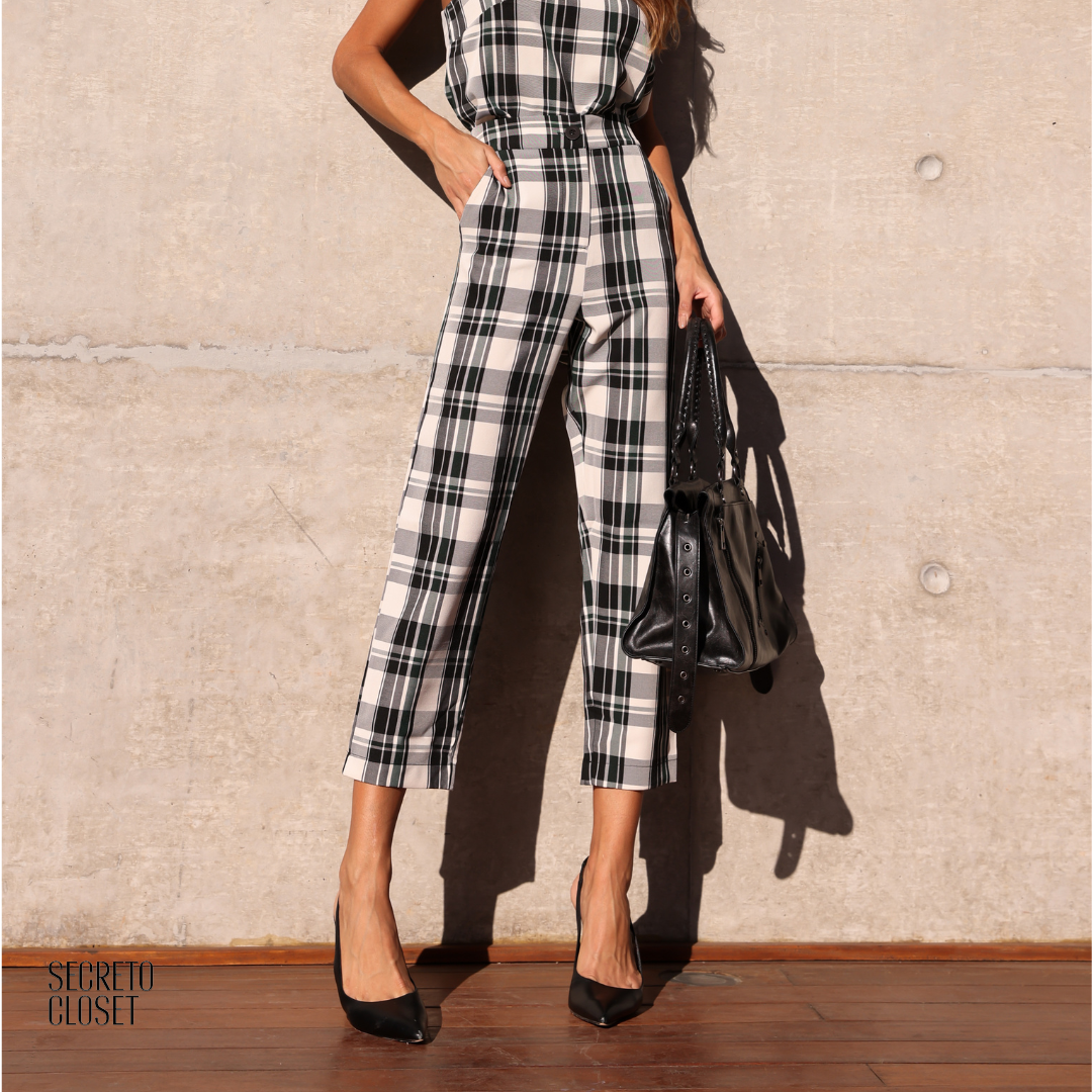 Calça Alfaiataria Xadrez Maya Preto