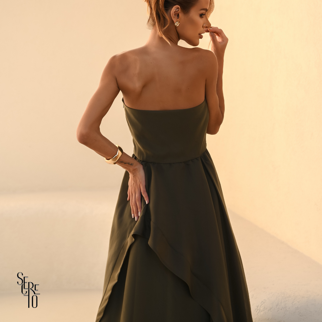 Vestido Longo Assimétrica Liora Verde Militar