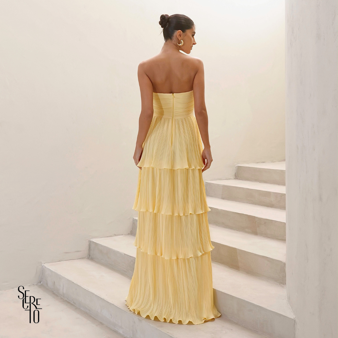 Vestido Longo TQC Plissado Camadas Lilla Camomila