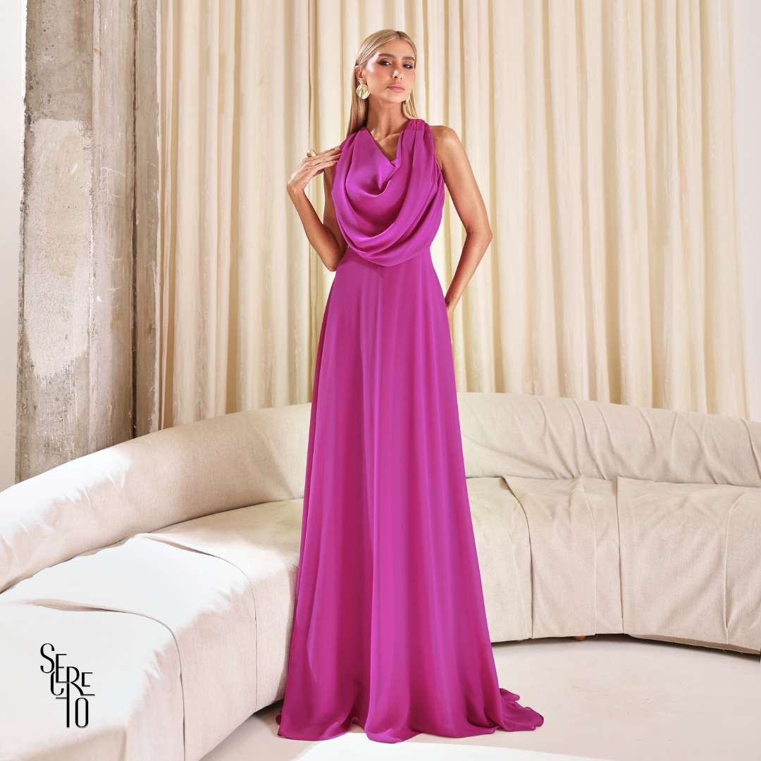 Vestido Longo Gola Boba Yelena Fucsia