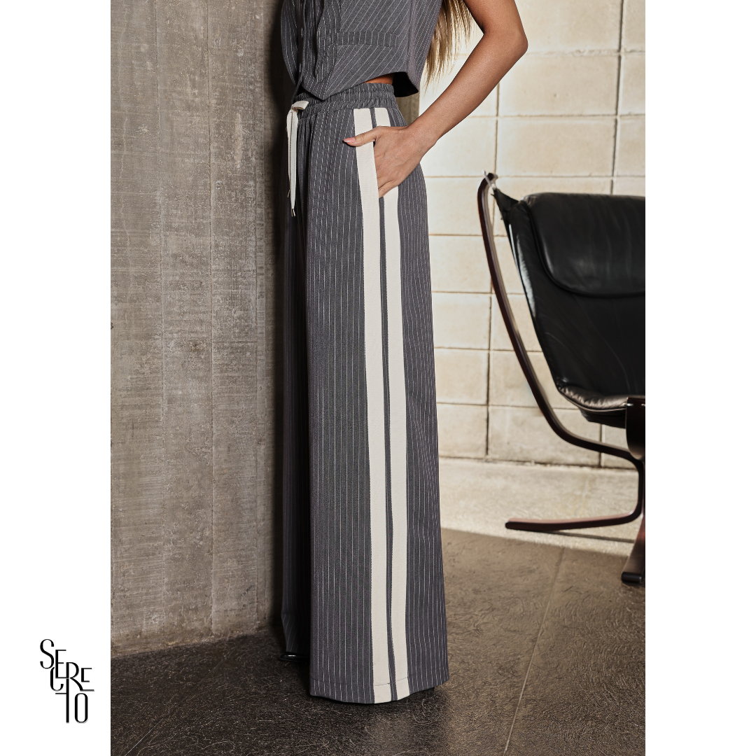 Conjunto Alfaiataria Risca de Giz Thalita Cinza