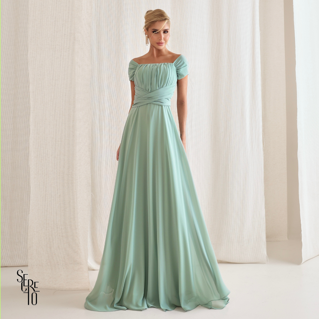 Vestido Longo Drapeado Com Faixa Zelia Verde Sage