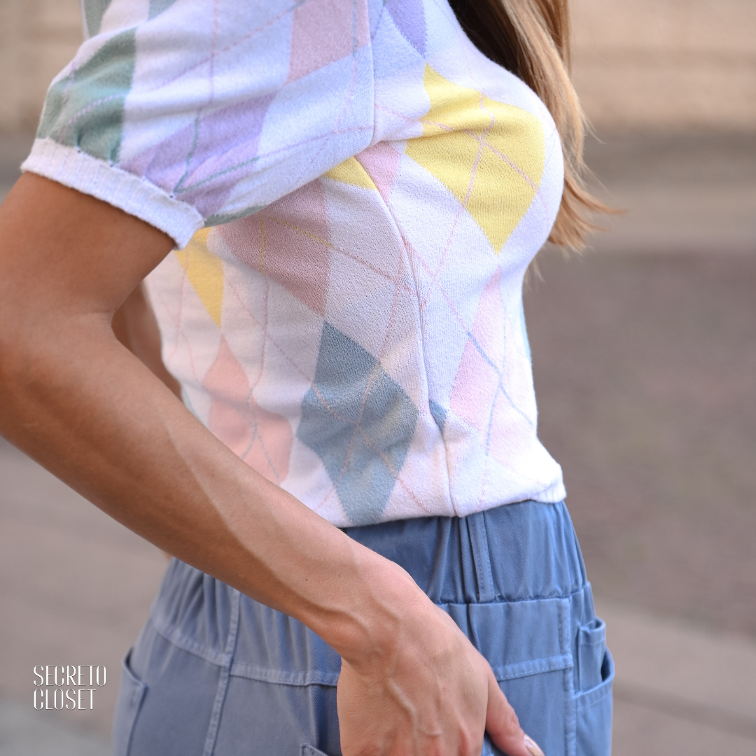 Blusa Polo Argyle Pietra Branco