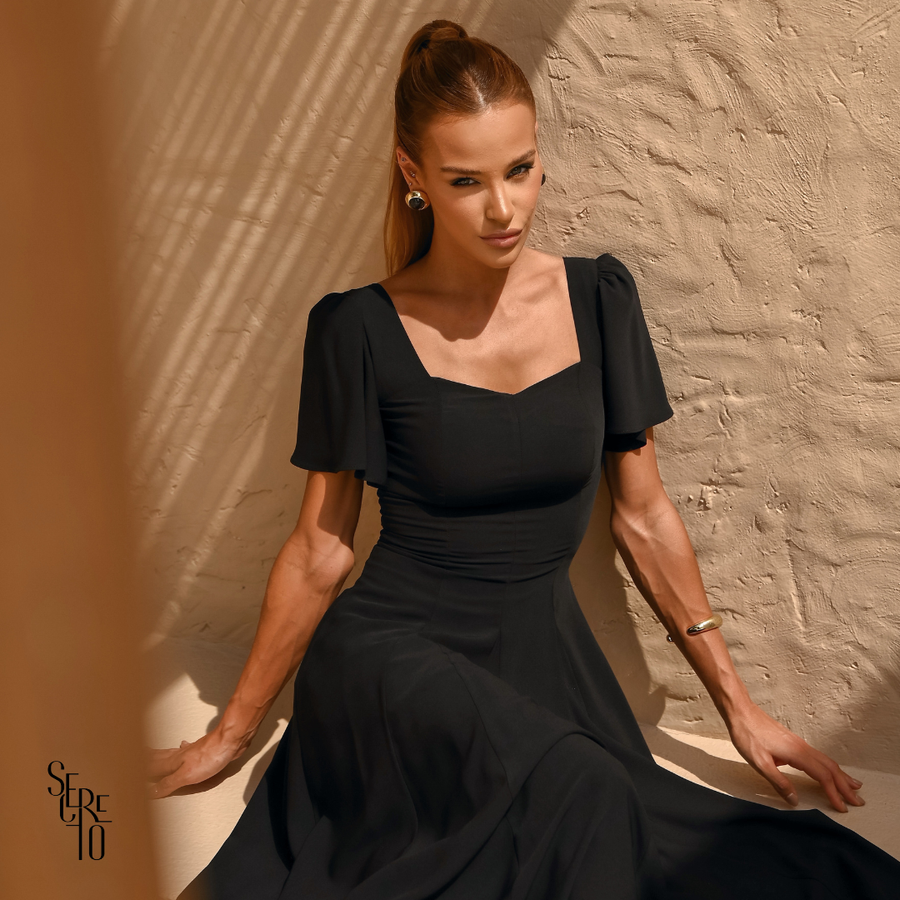 Vestido Longo Manga Sino Julia Preto