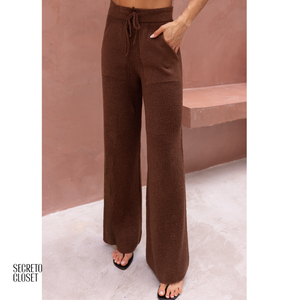 Conjunto Blusa e Calça Tricô Aline Marrom