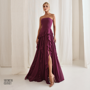 Vestido Longo Babados Eleonore Fucsia