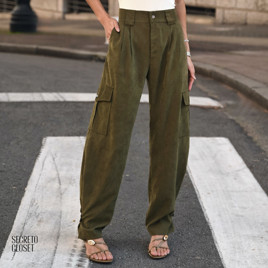 Calça Cargo Cupro Helene Verde Militar