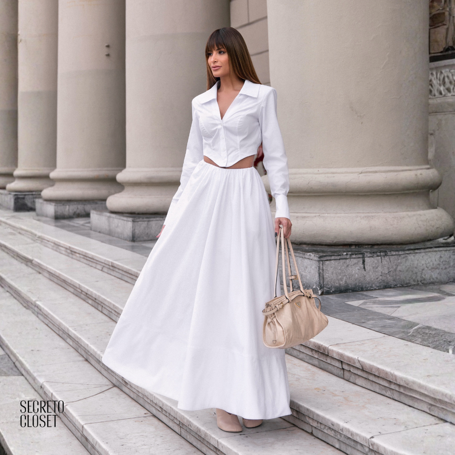 Conjunto Camisa e Saia Evasê Allana Branco
