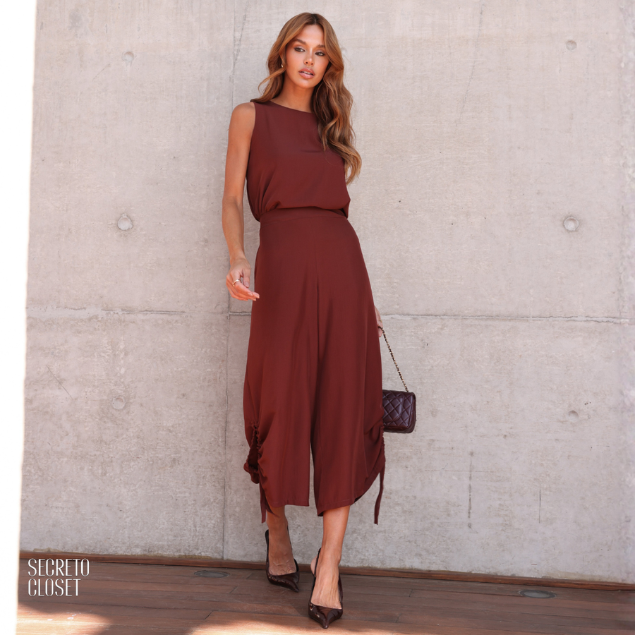 Conjunto Blusa e Calça Amarração Mirela Marrom