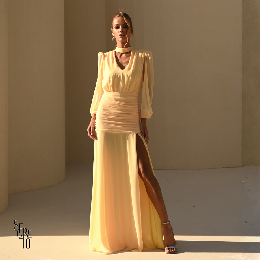 Vestido Longo Pala Franzida Calrisse Camomila