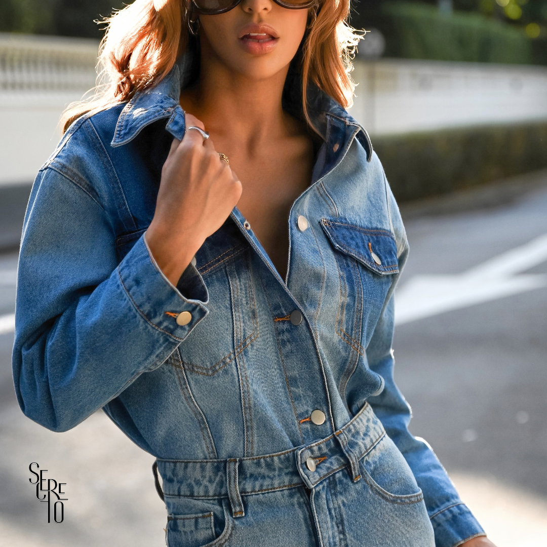 Jaqueta Jeans Bicolor Mia Azul