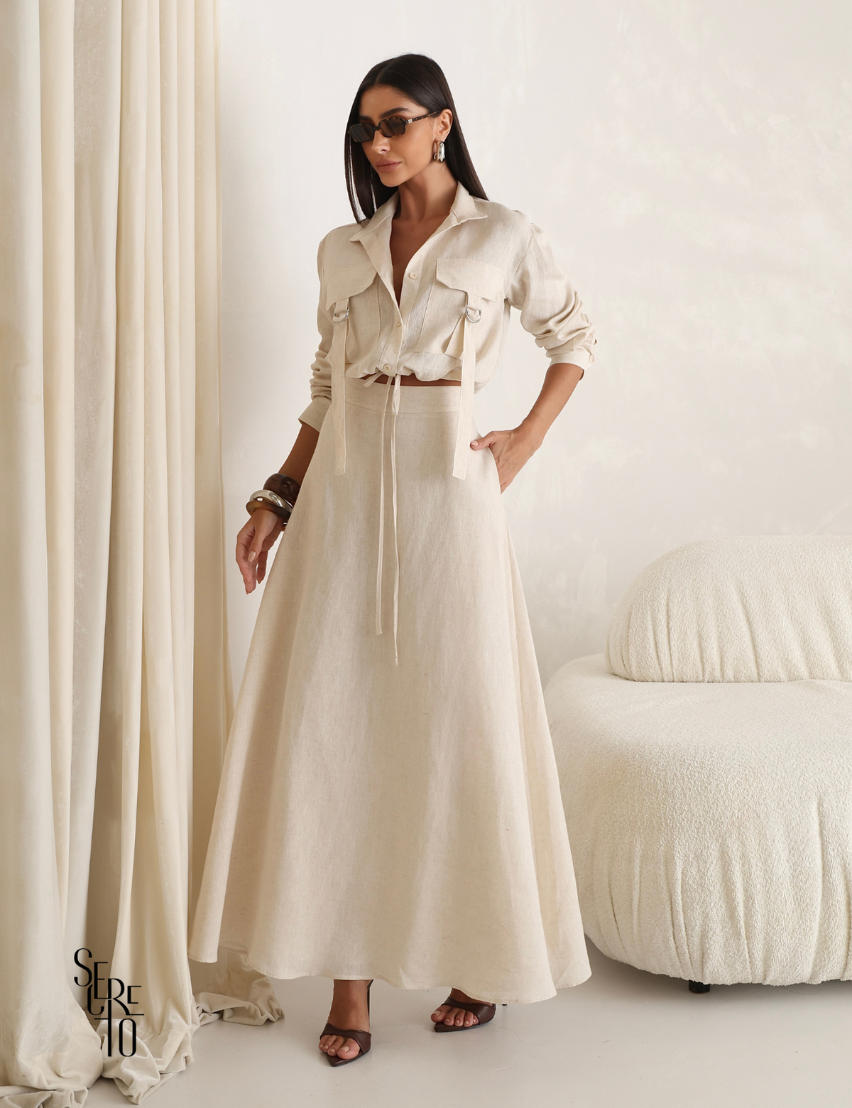 Conjunto Camisa e Saia Linho Giovanna Natural