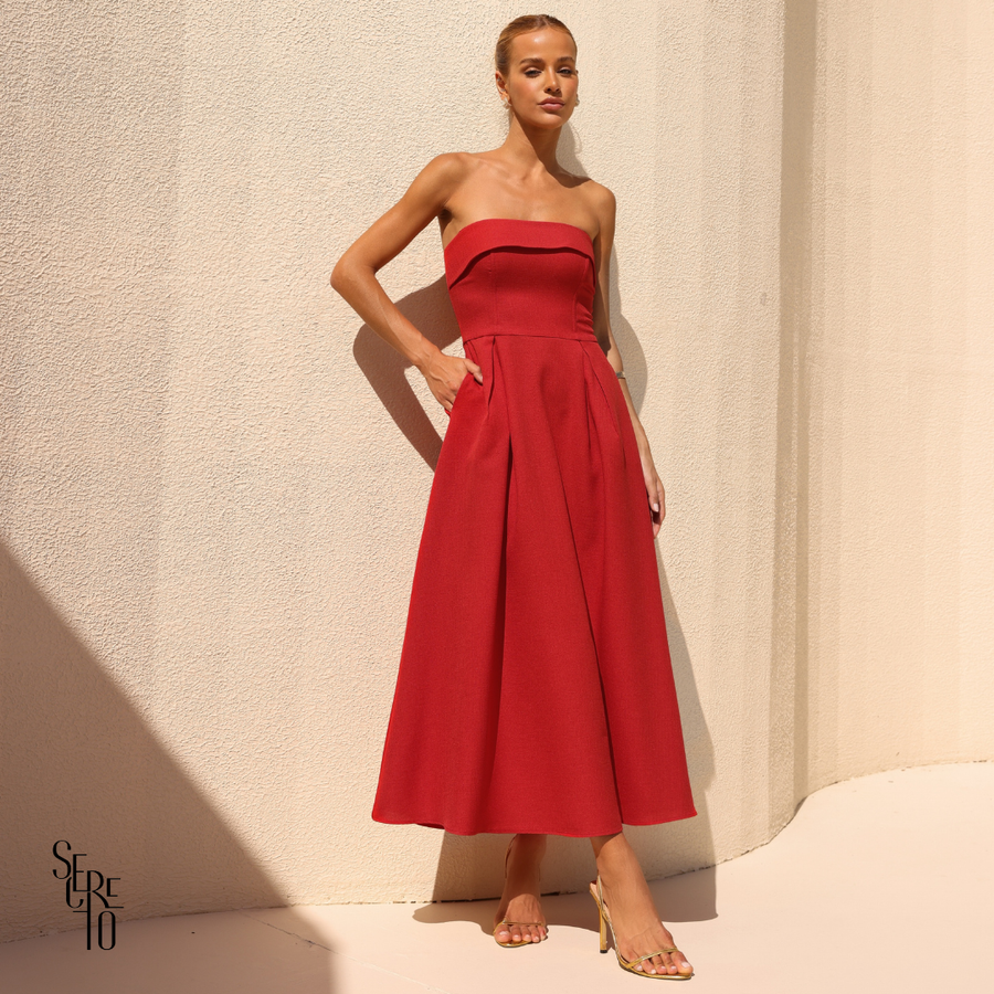 Vestido Longuete Pala Dobrada Lorena Vermelho