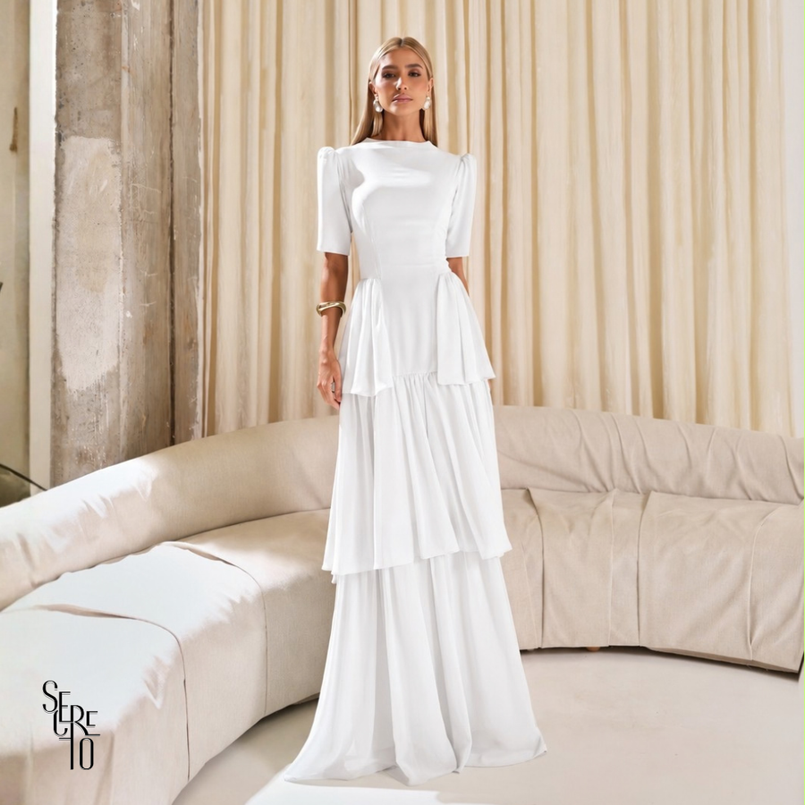 Vestido Longo Camadas Aisha Branco