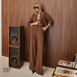 Conjunto Blazer e Calça Cós Listrado Georgia Chocolate