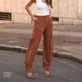 Calça Cargo Cupro Helene Caramelo