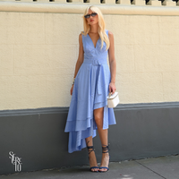 Vestido Listrado Assimétrico Sofia Azul