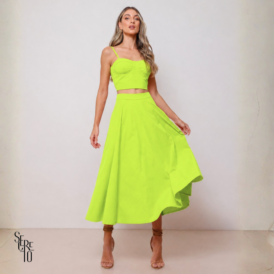 Conjunto Saia Midi Kyle Verde Limão