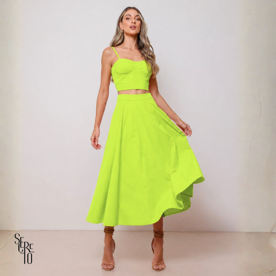 Conjunto Saia Midi Kyle Verde Limão