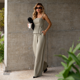Conjunto Regata e Calça Alfaiataria Melina Verde Oliva