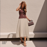 Vestido Midi Bicolor Vanessa Marrom
