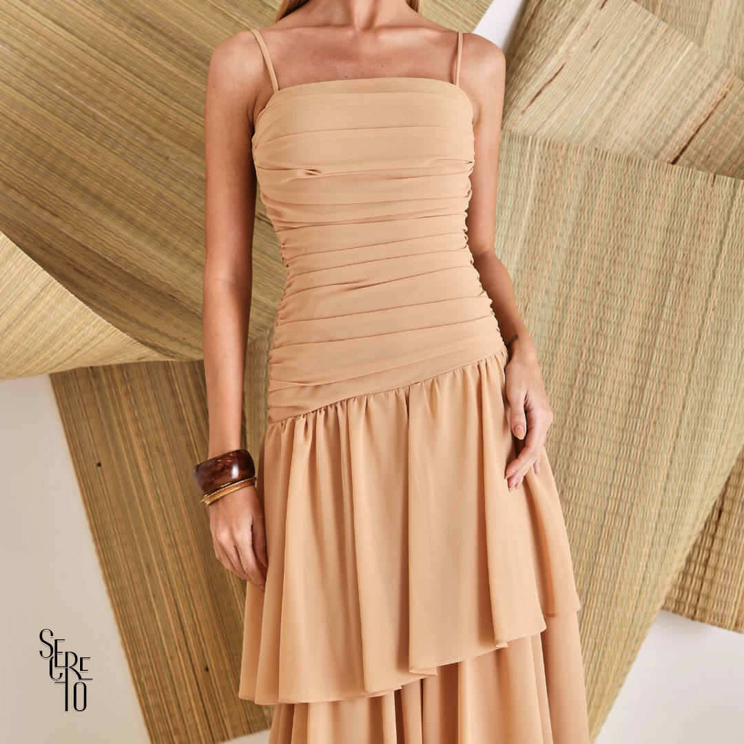 Vestido Longo Camadas Maura Bege