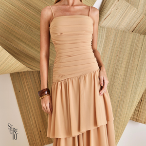 Vestido Longo Camadas Maura Bege