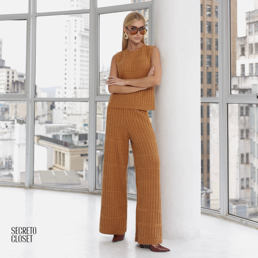 Conjunto Regata e Calça Tricô Barbara Biscuit