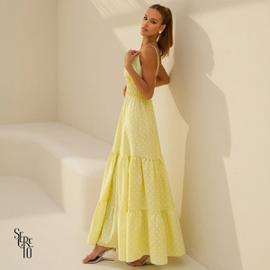 Vestido Longo Poá Fabricia Amarelo