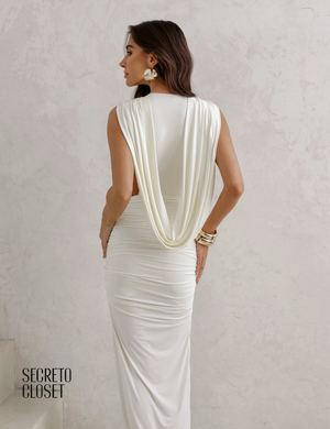 Vestido Longo Drapeado Anie Off White
