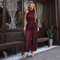Conjunto Renda Aveludado Caterina Marsala