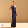 Vestido Longo Blusê Drapeado Hellena Azul Marinho