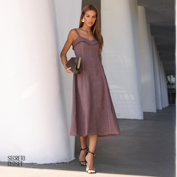Vestido Midi Alfaiataria Eloise Marrom