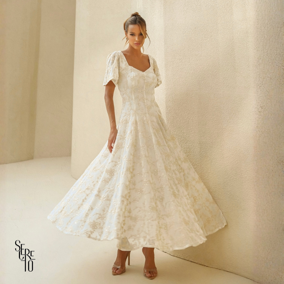 Vestido Longuete Bordado Debora Natural