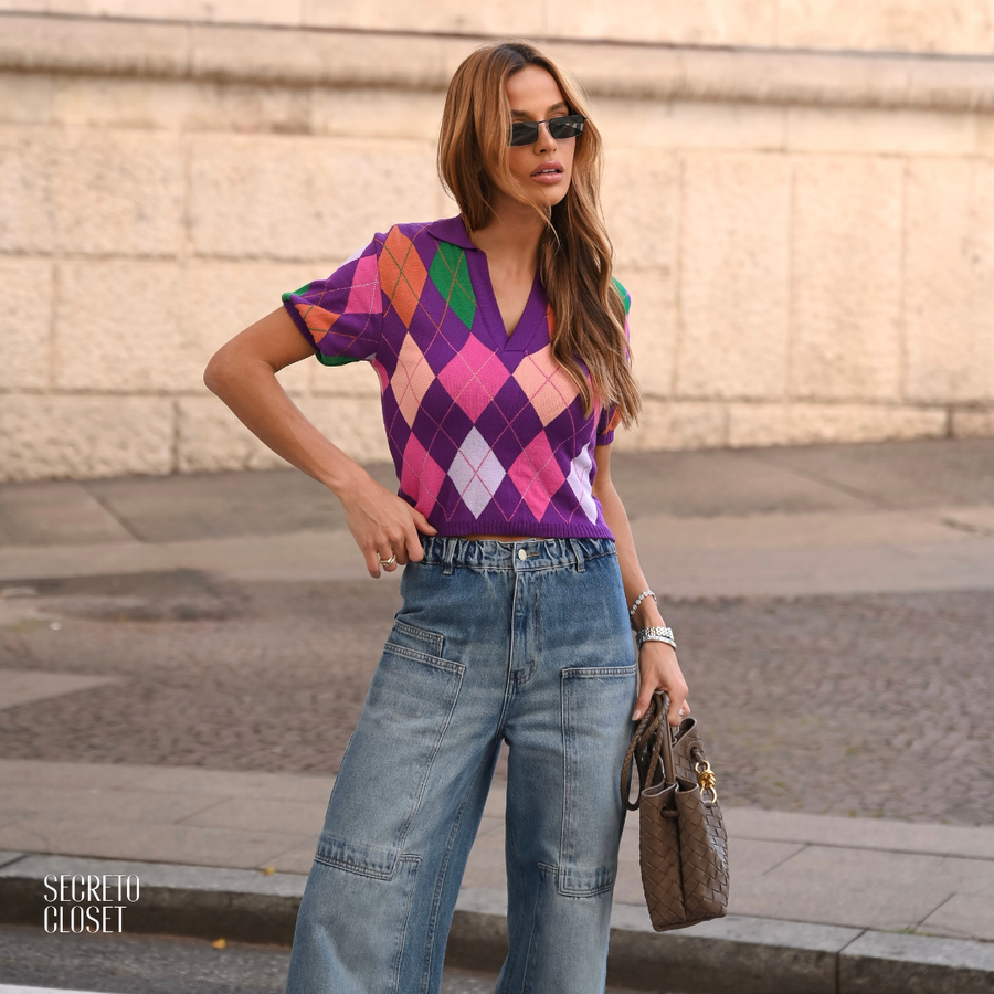 Blusa Polo Argyle Pietra Roxo