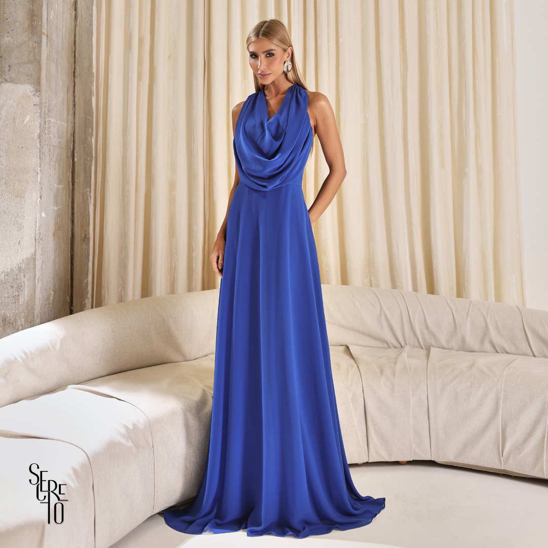 Vestido Longo Gola Boba Yelena Azul Ocean