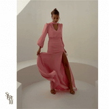 Vestido Longo Pala Franzida Calrisse Rosa