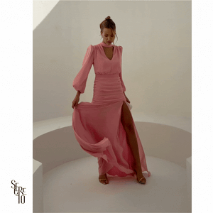 Vestido Longo Pala Franzida Calrisse Rosa