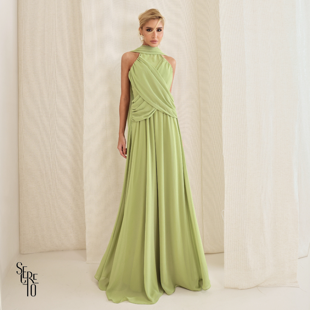 Vestido Longo Cruzado Capa Ottavia Verde Sage