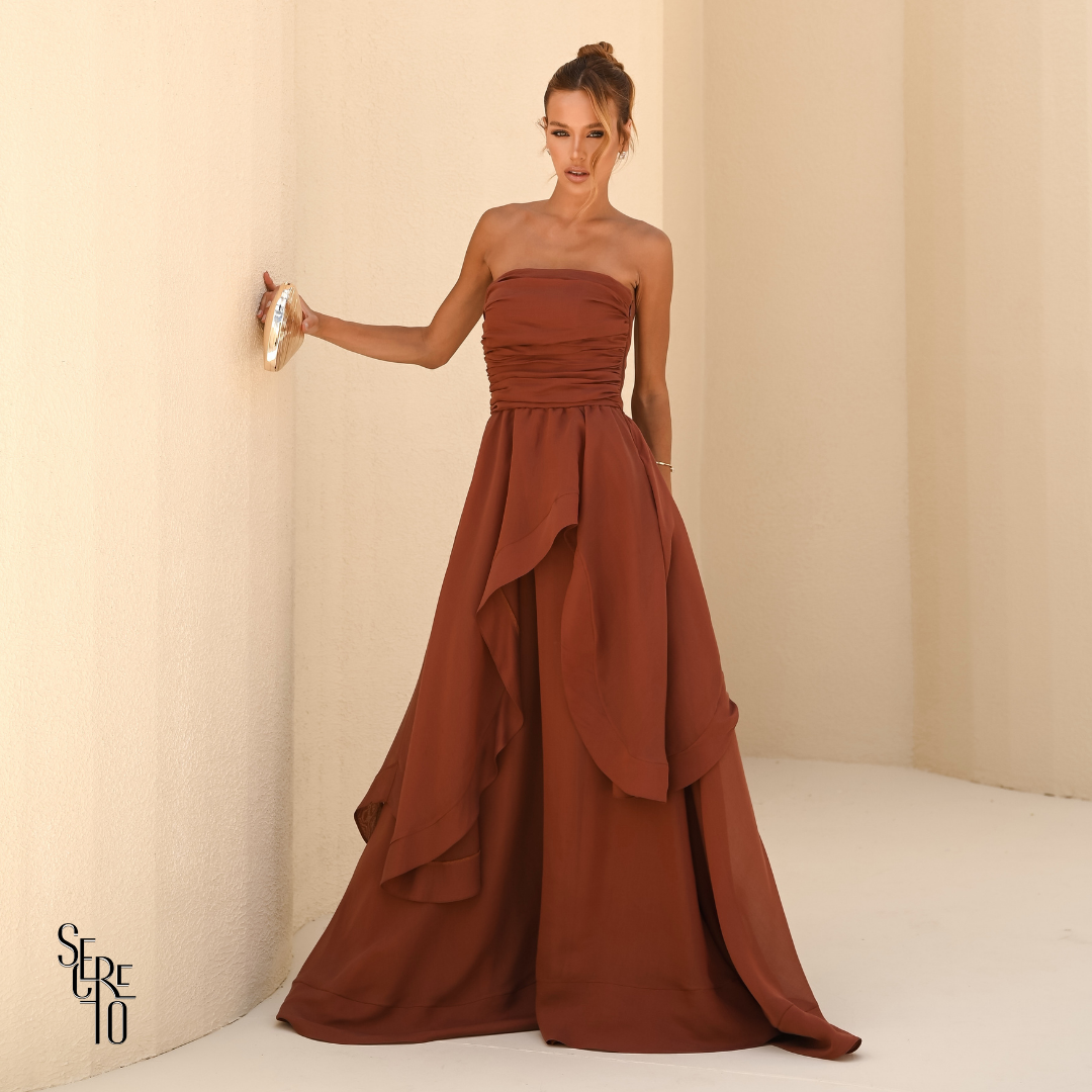 Vestido Longo Assimétrica Liora Marrom