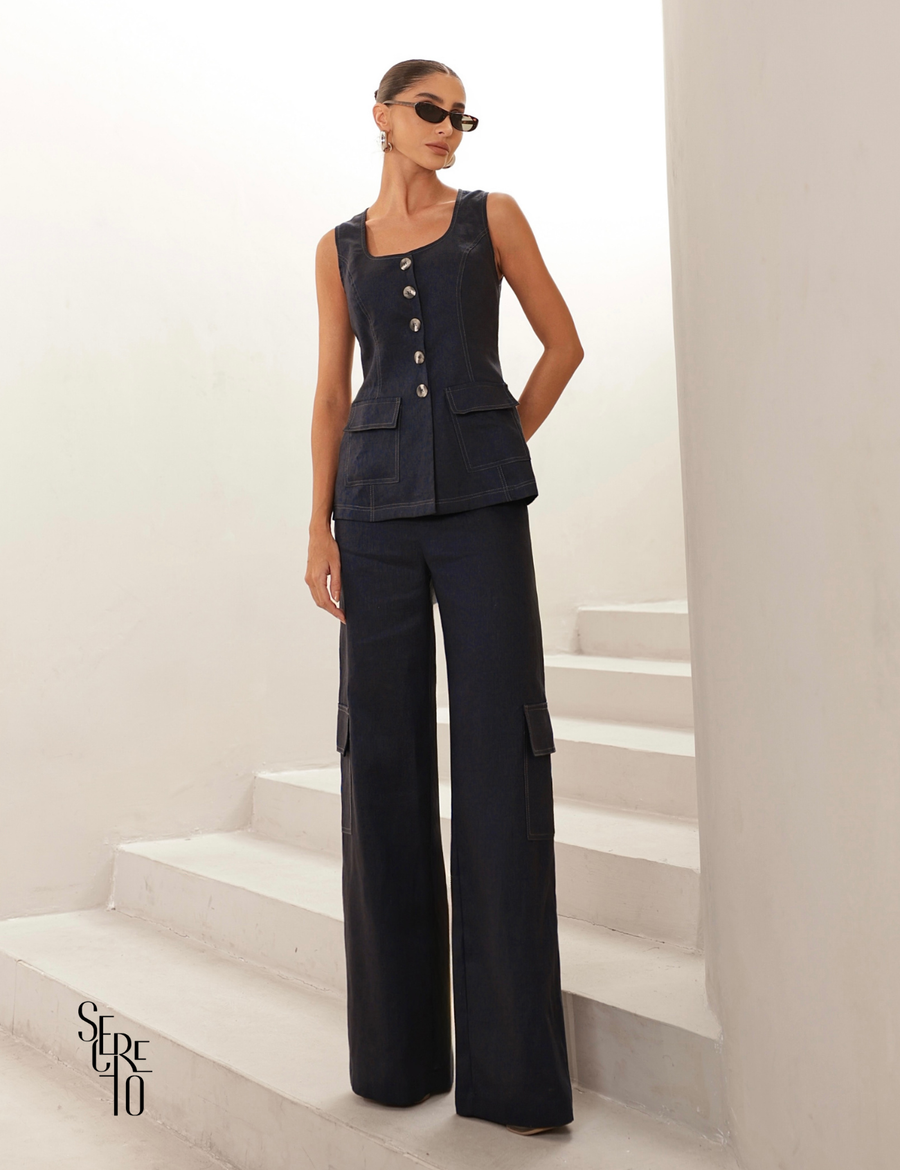 Conjunto Regata e Calça Pesponto Bibi Azul Marinho