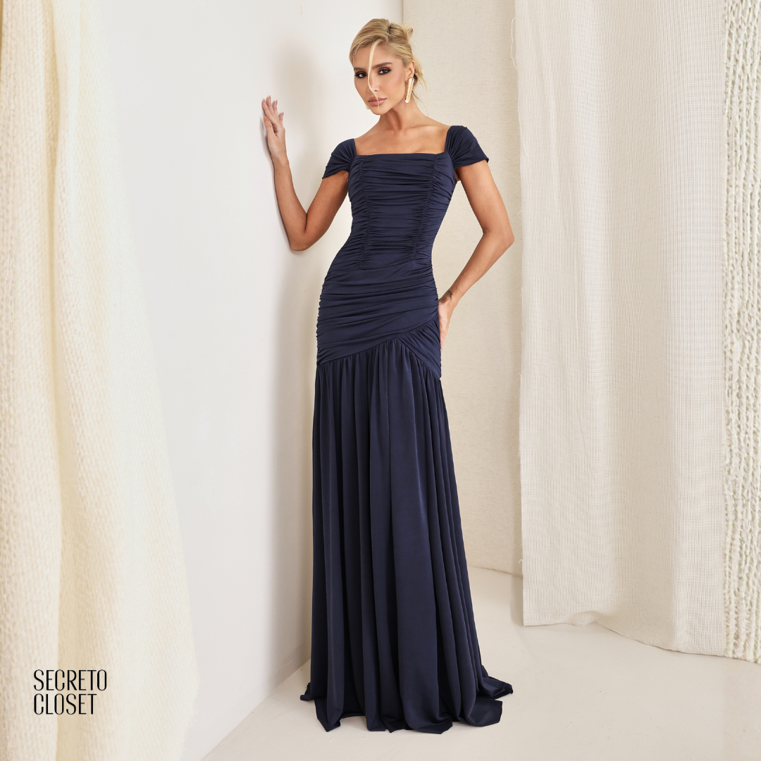 Vestido Longo Franzido Calista Marinho