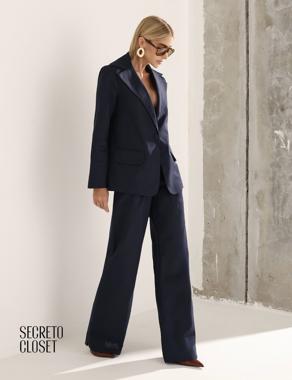 Conjunto Blazer e Calça Linho Milane Azul Marinho