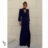 Vestido Longo Pala Franzida Calrisse Azul Marinho