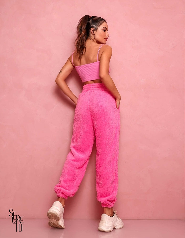 Calça Baggy Teddy Rosa