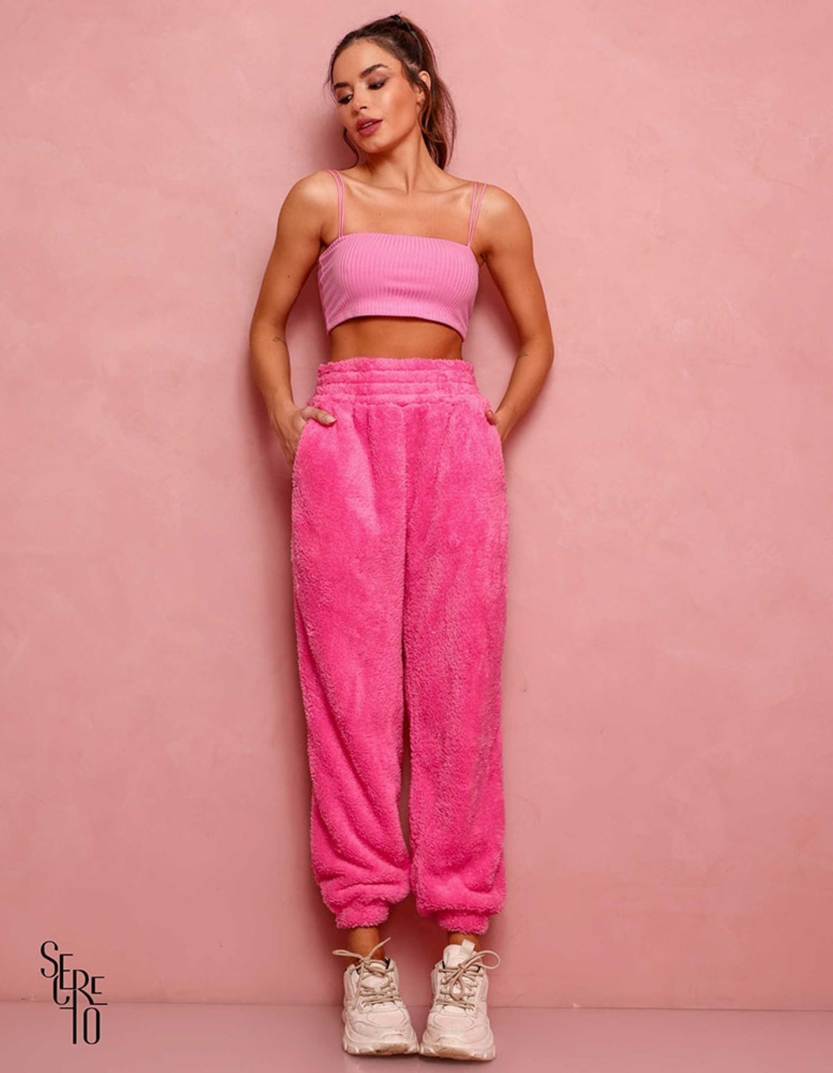 Top Alça Dupla Rosa Chiclé