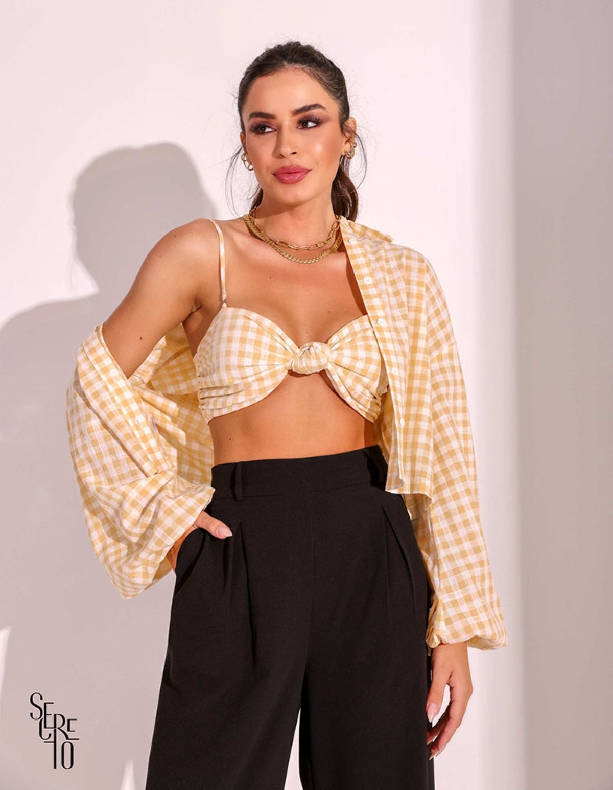 Camisa Xadrez Luna Amarelo Claro