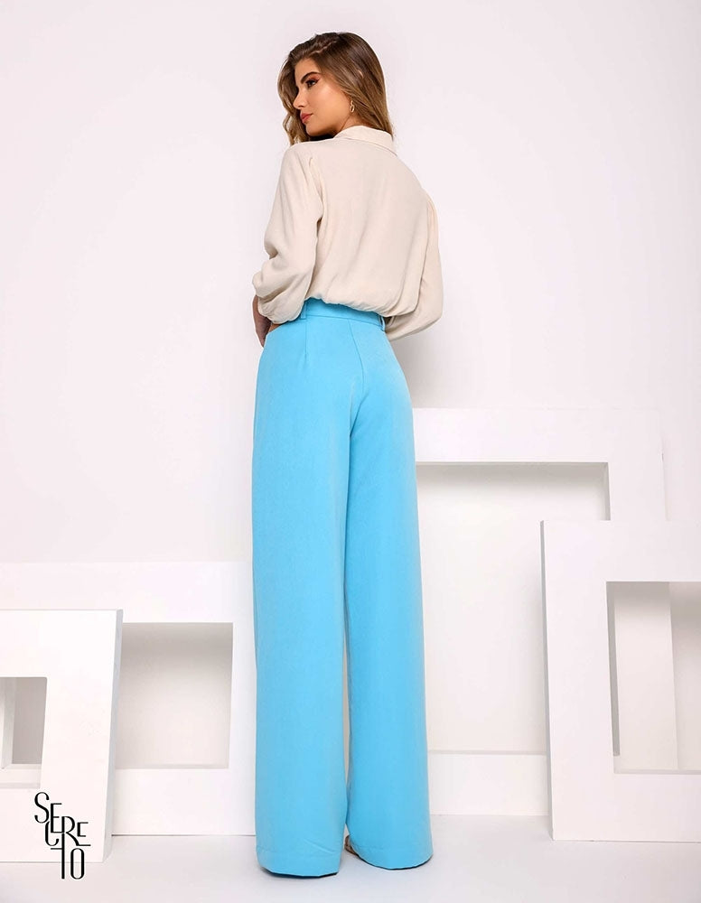 Calça Pantalona Vazado Lateral Azul Claro